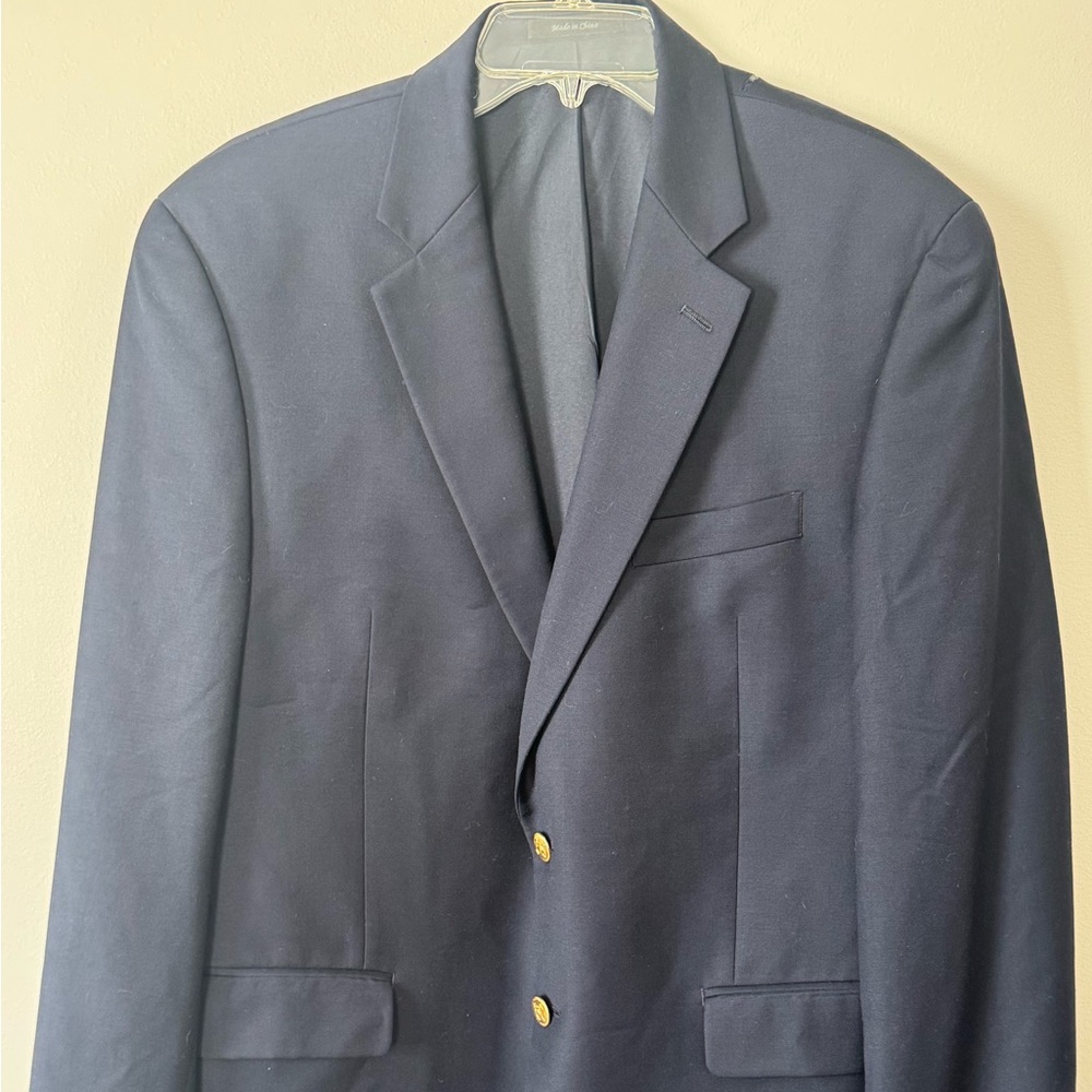 Lauren Ralph Lauren Blazer Men 42R Blue Gold Buttons Wool Jacket FLAW See Pic